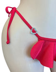 RED JEWELED RUFFLED  BIKINI TOP & TIE THONG