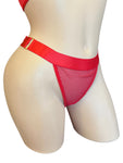 RED MESH GARTER SET W/ BRA, PANTY &