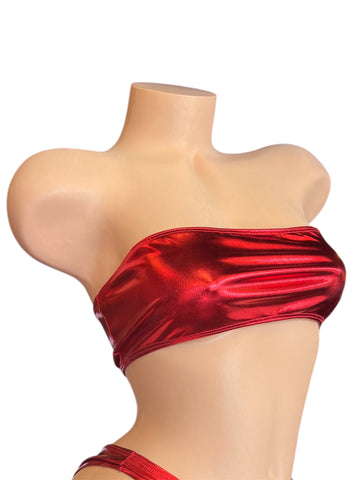 RED METALLIC BANDEU TOP